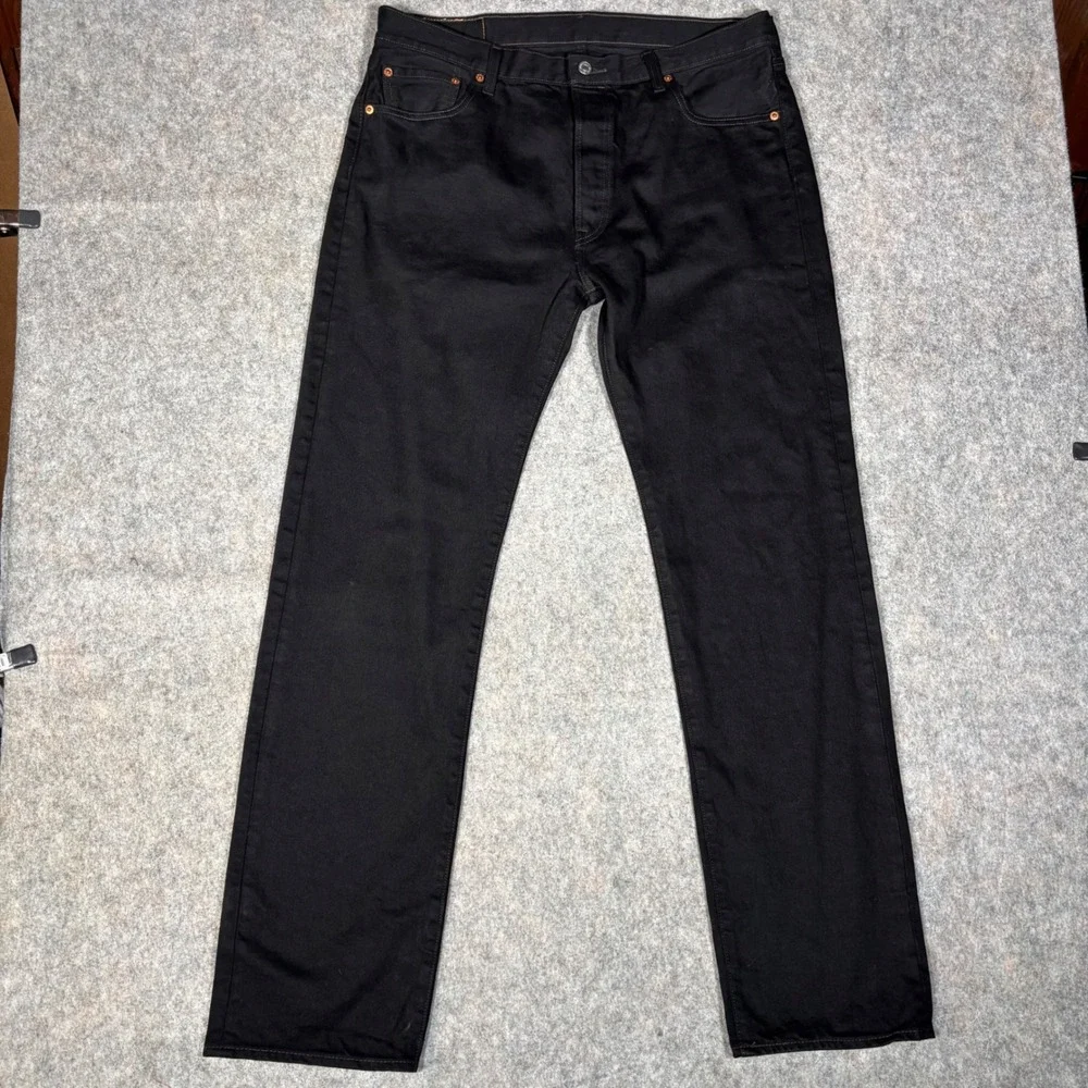 Levis 501 Original Fit Jeans Mens 36x34 Black Button Fly Straight Leg Denim